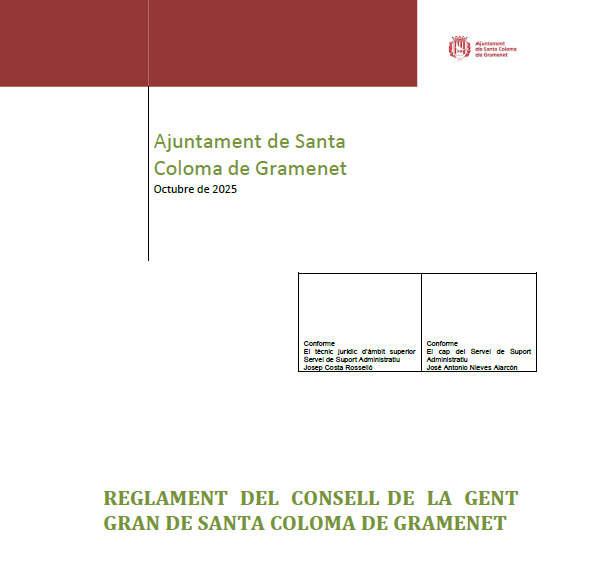 Portada del Reglament Consell Gent Gran