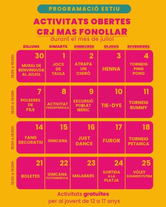Activitats obertes Mas Fonollar Cartell activitats obertes Mas Fonollar