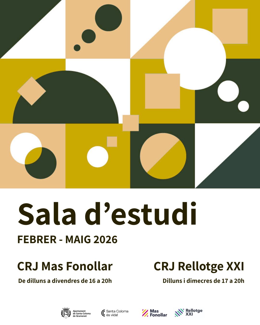 Sala d'estudi amb dies i horaris del CRJ Rellotge XXI i Mas Fonollar 