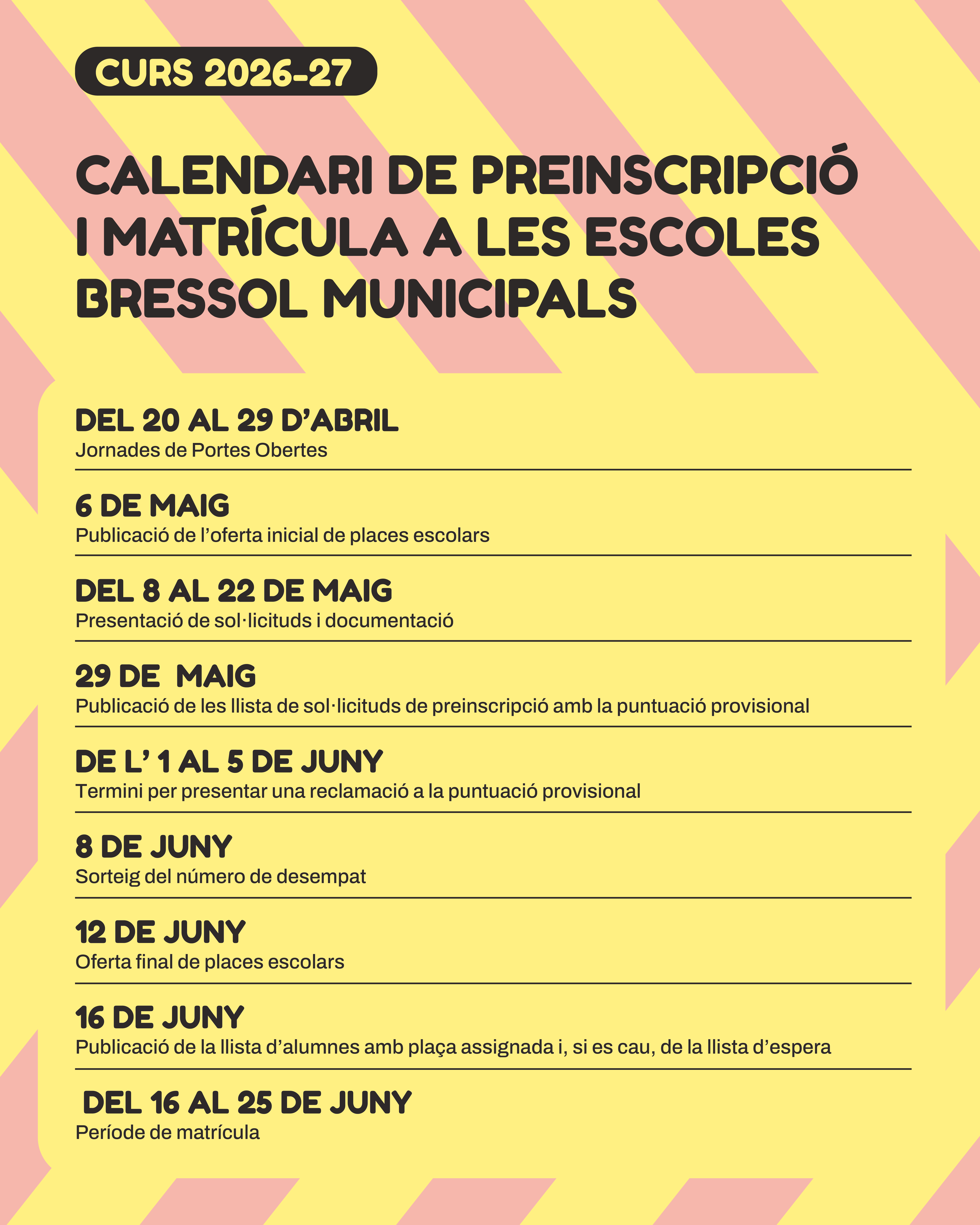 Dates de la preinscripció i matricula EBM 2026-27