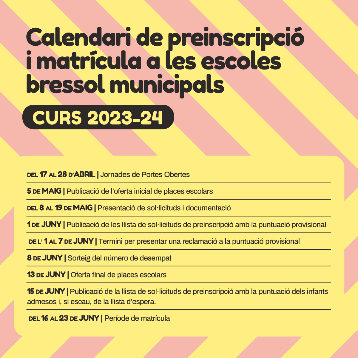 Imatge amb les dates del calendari preinscripció i matrícula