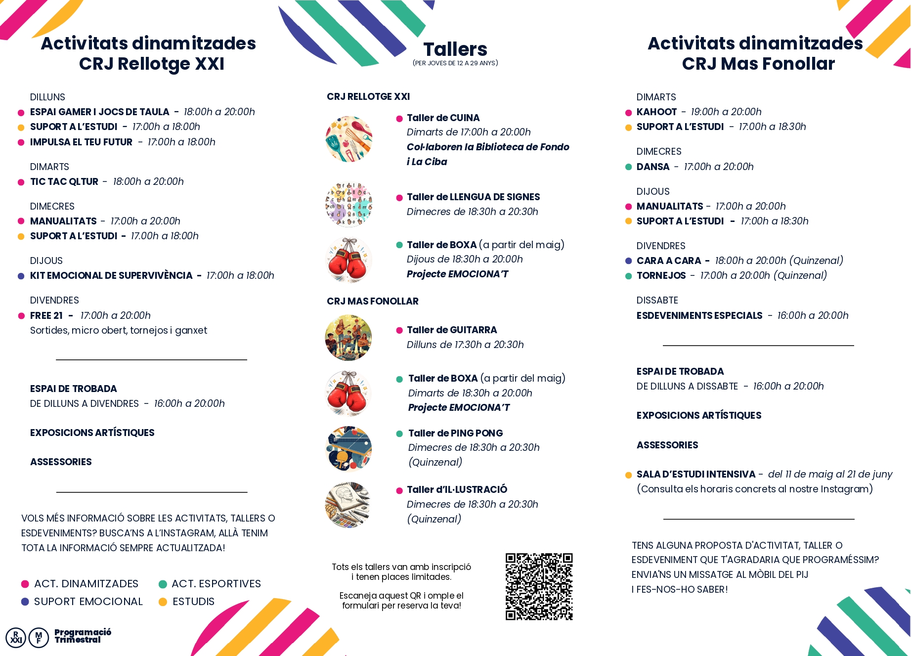 Tríptic activitats dels CRJ Rellotge XXI i Mas Fonollar